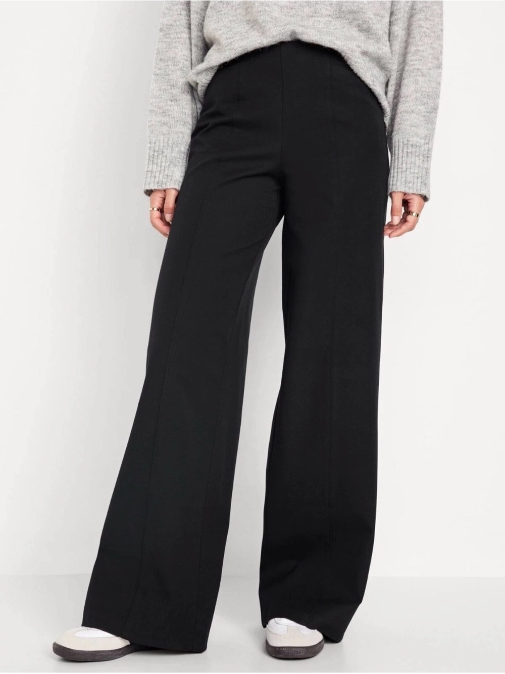 Old Navy High-Waisted Pull-On Pixie Wide-Leg Dress Pants Black Medium Petite
